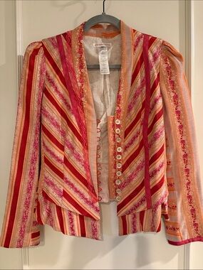 Christian Lacroix Pink, Red & Orange Striped Blazer. Size 38